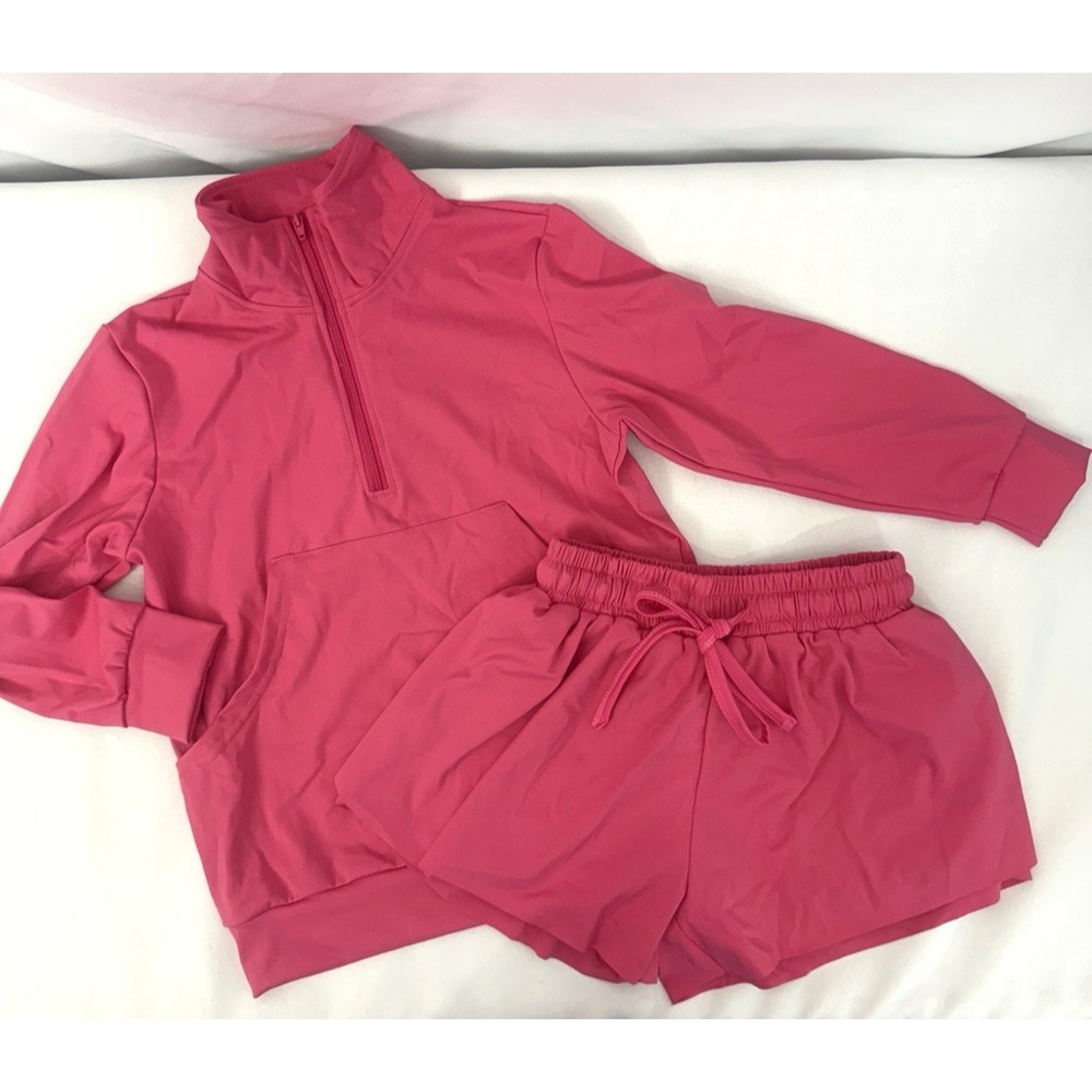 NWT Southern Sussies Pink 1/4 Zip‎ Long Sleeve Top and Shorts Girls Size 6/7